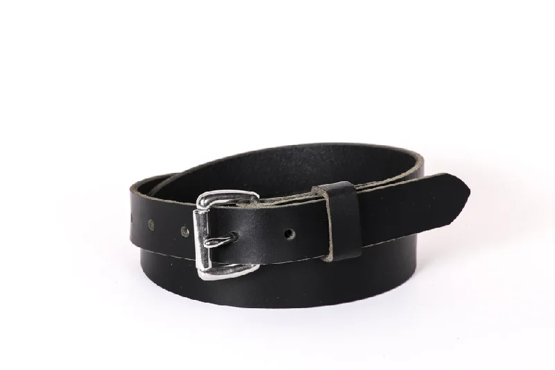 Full Grain Buffalo Leather Skinny Belt 1" Wide Black/w Stainless Steel Buckle Hand Made In USA