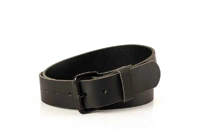 Full Grain Genuine Buffalo Men's or Women's Black Belt with Black Roller Buckle 1 1/2" Wide Made in USA