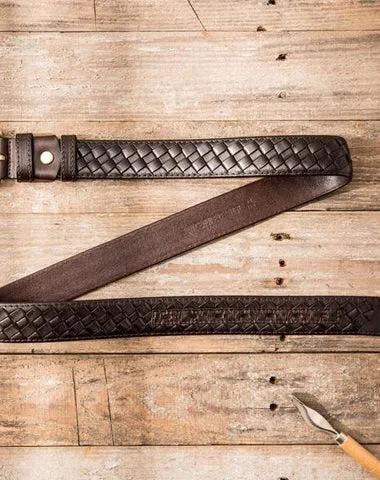 Handmade Cool Braided Leather Mens Belt Leather Belt for Men