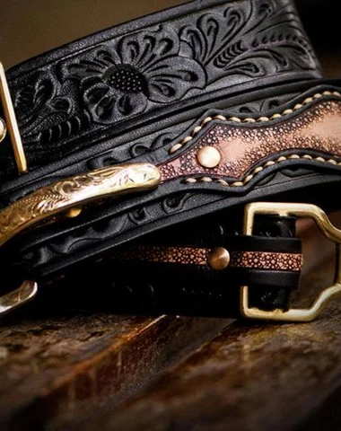 Handmade Black Cool Leather Tooled Mens Belt Leather Men Belts for Men