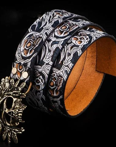 Handmade Genuine Leather Tooled Skull Mens Belt Custom Cool Leather Men Belt for Men