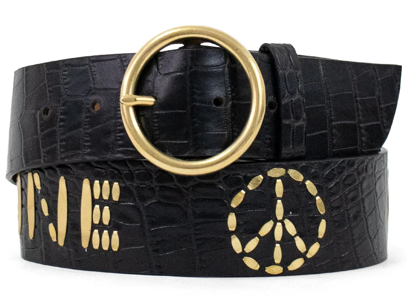 Black Embossed Croco w/ Brass Art