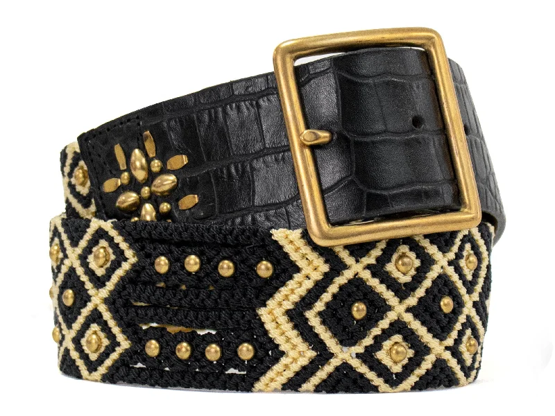 Black Embossed Croco w/ Brass Art