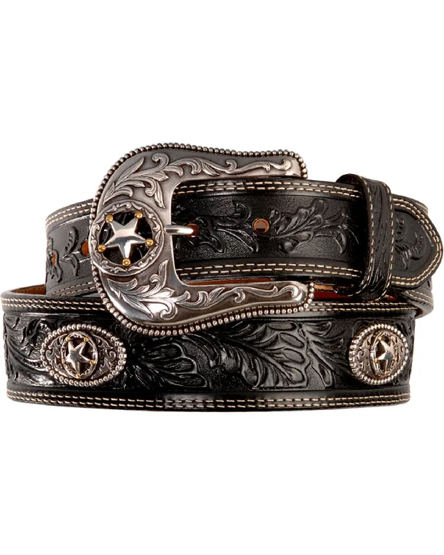 Leegin Justin Mens Black Silver Stars Embossed Belt Style c12423