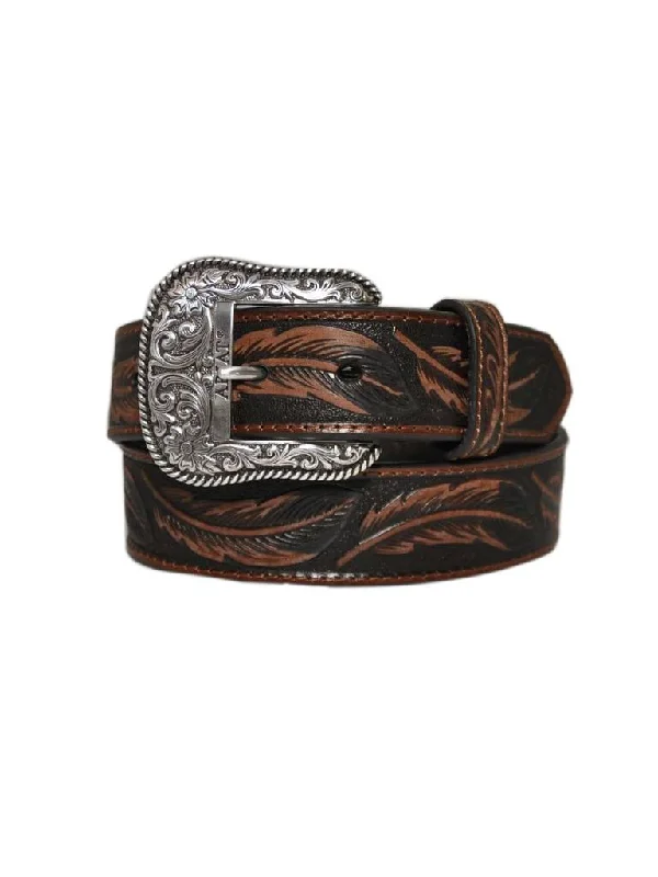 MF Western Ariat Mens Brown Feather Genuine Leather Belt Style A1029608