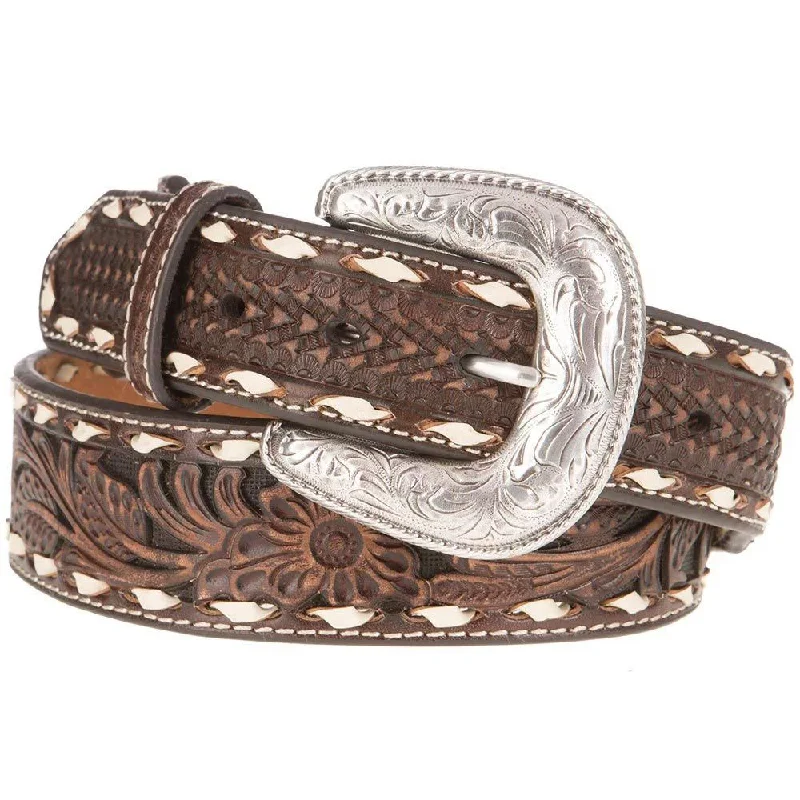 MF Western Ariat Mens Brown Floral Laced Belt Style A1033002