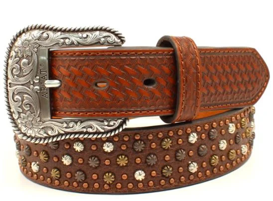 MF Western Ariat Men's Genuine Leather Stud & Basketweave Belt Style A1031202