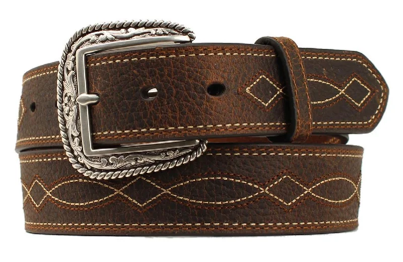 MF Western Ariat Mens Oiled Brown Leather Boot Stitched Western Belt Style A1034202