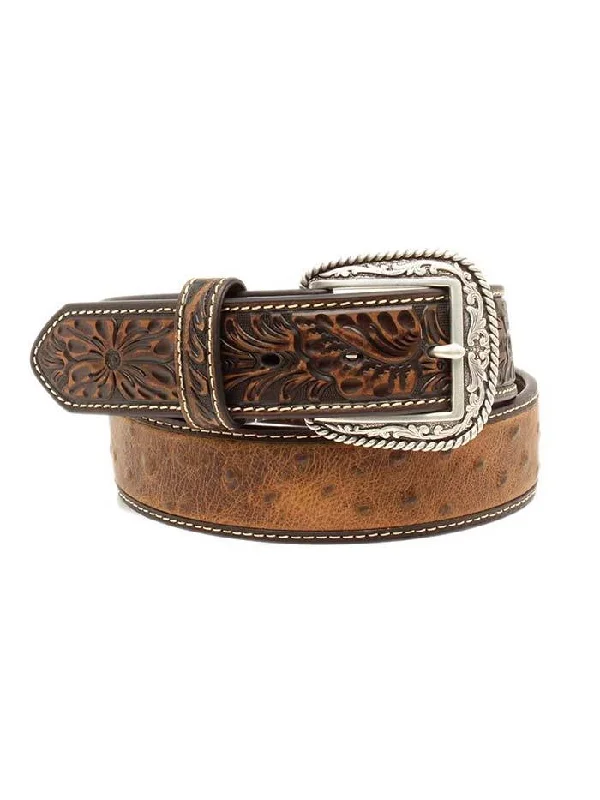 MF Western Ariat Mens Ostrich Print Tooled Tab Belt Style A1017202