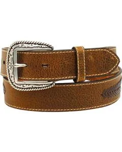 MF Western Ariat Western Belt Mens Leather Lacing Overlay Concho Brown Style A1021602