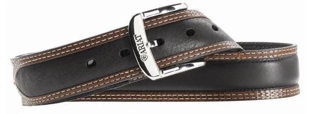 MF Western Ariat Mens Belt Leather Triple Stitched Black/Brown Style A10005802