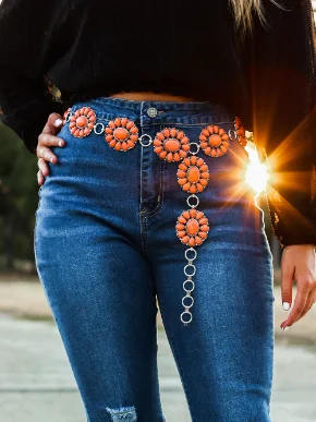 Ride For The Brand Darlin' Orange Floral Concho Link Belt in Regular