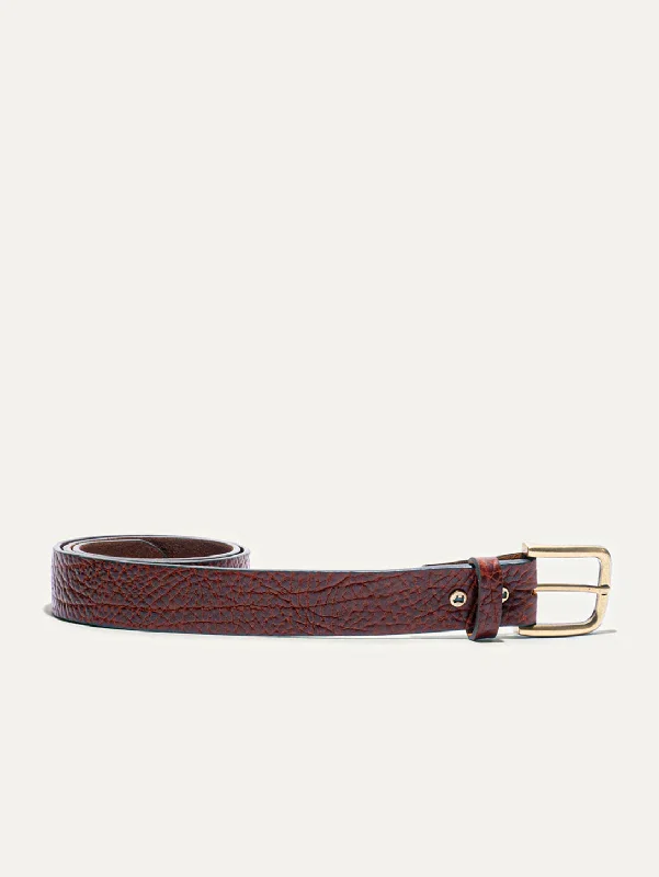 Shrunken American Bison Leather Belt - Cognac