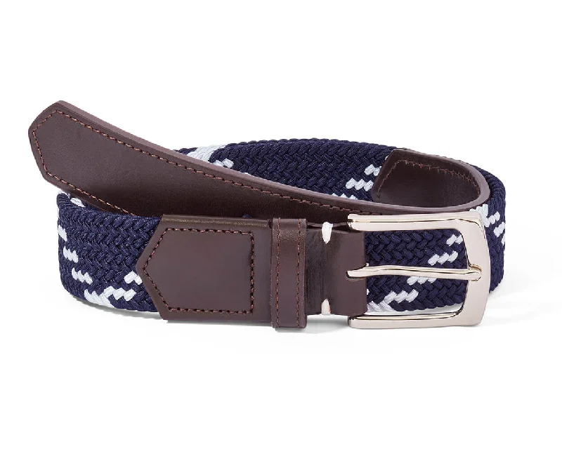 The Fischer Belt: Navy & White Dogleg Stripe