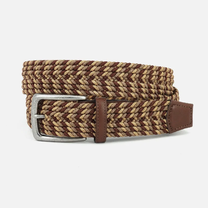 Torino Italian Braided Stretch Rayon Casual Belt - Brown Multi