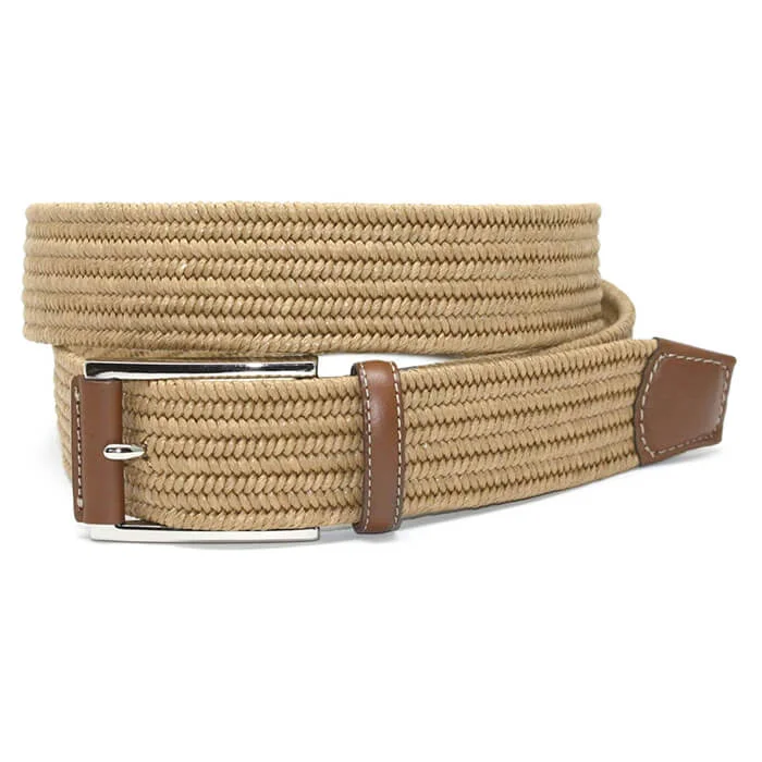 Torino Italian Mini Woven Cotton Stretch Belt - Khaki