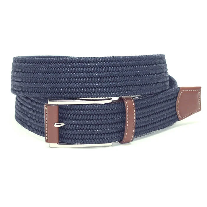 Torino Italian Mini Woven Cotton Stretch Belt - Navy