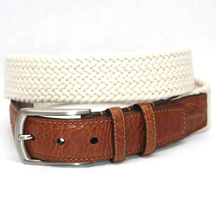 Torino Italian Woven Cotton Elastic Belt - Cream