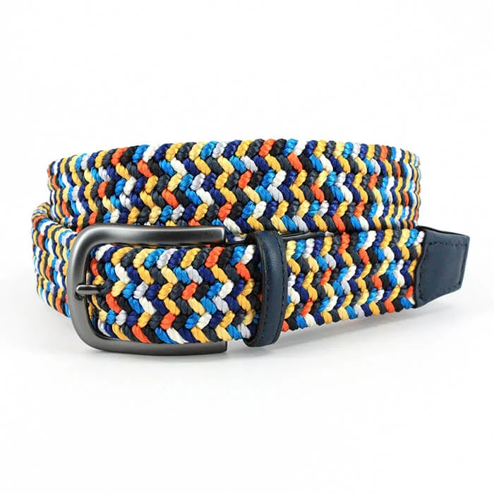 Torino Italian Woven Rayon Elastic Belt - Navy Multi